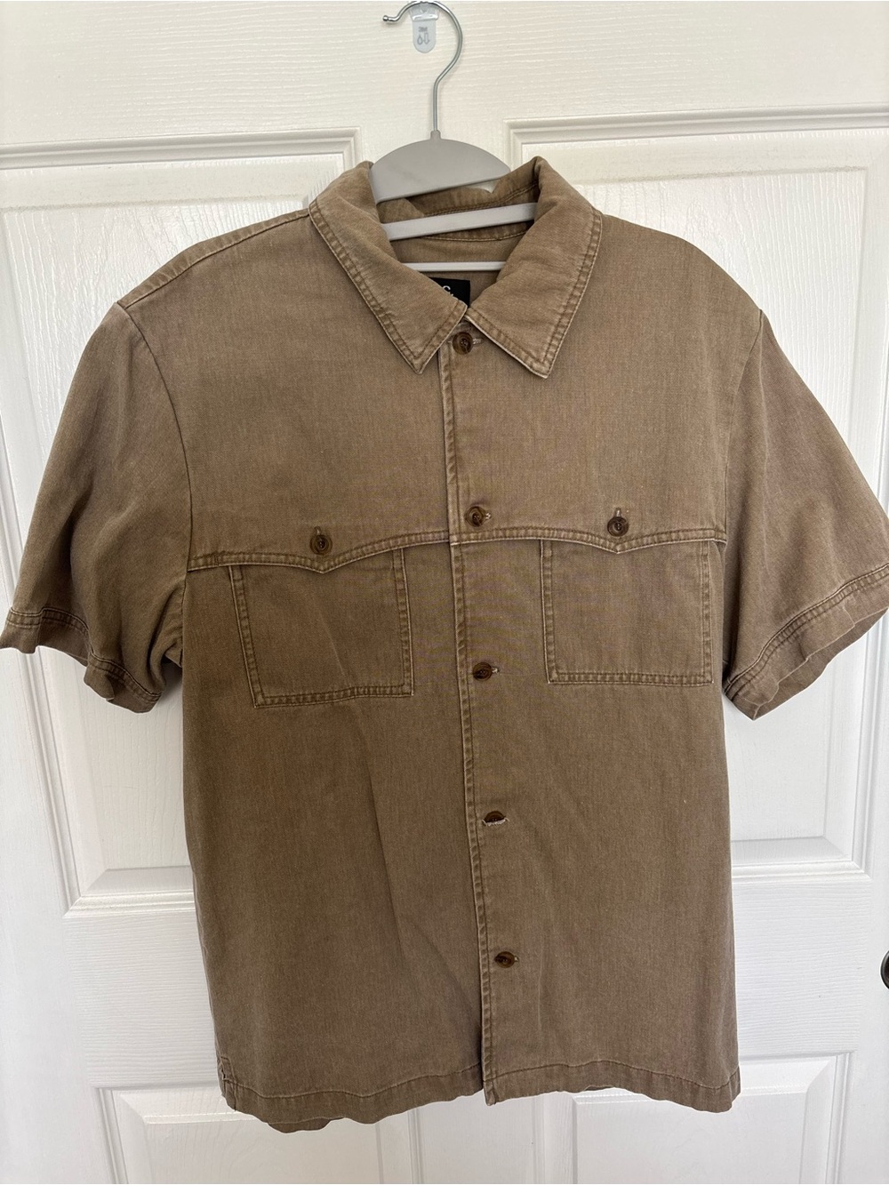 A.P.C. Short Sleeve Button-Front Shirt in Brown